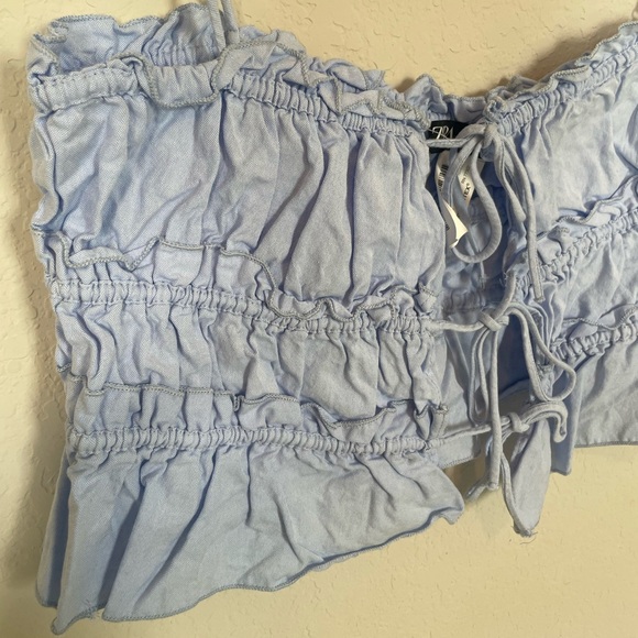 Zara Light Blue Ruffle Top - Picture 4 of 6